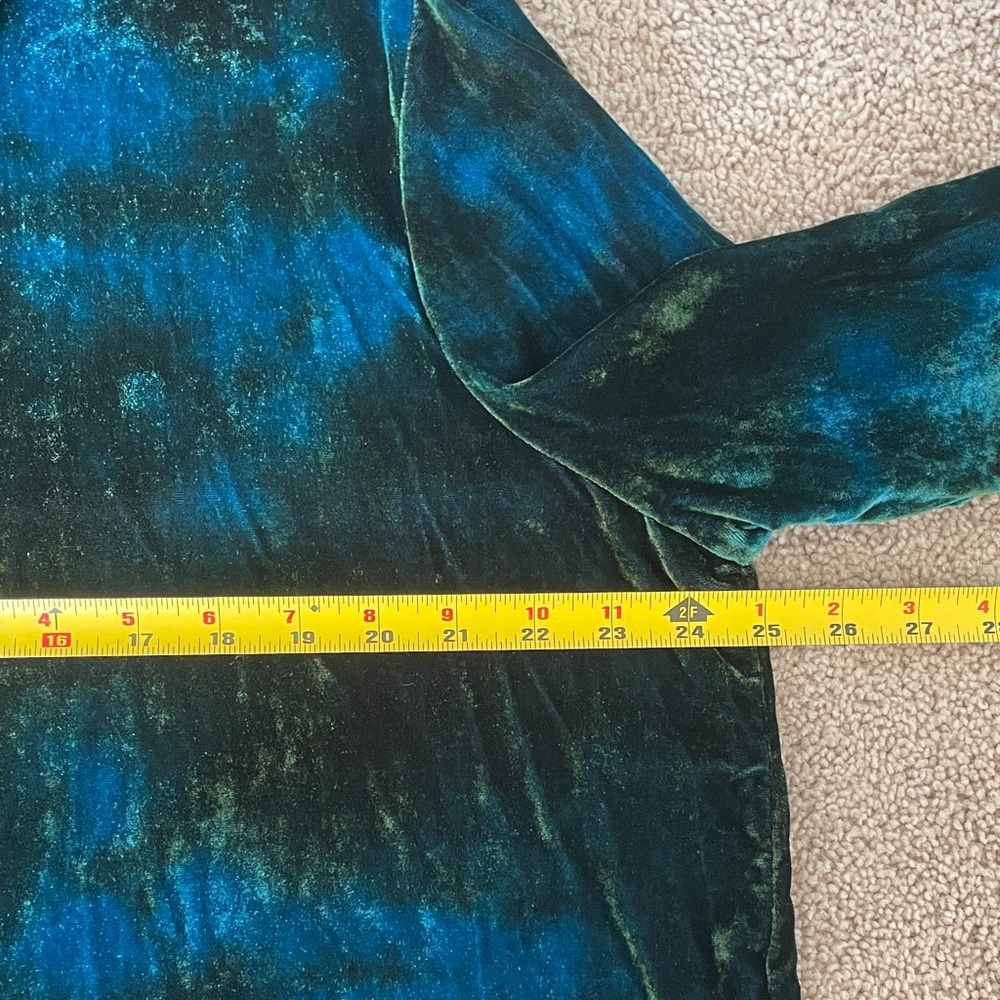 John Mark Velvet Button-Down Shirt XL in Blue & Dark Green Burnout Artsy Velour - Picture 9 of 10